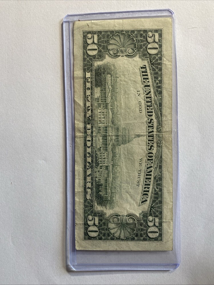 1990 USA banknote $50 Note Cutting Error