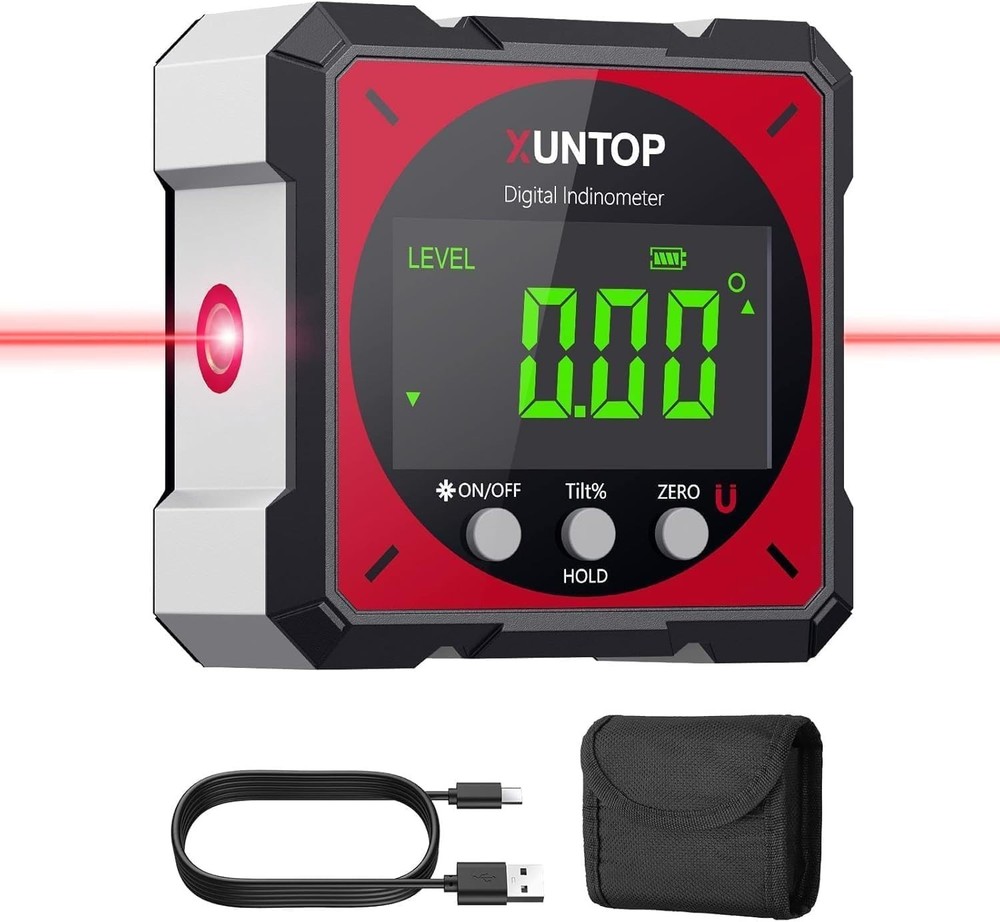 Compact USB Angle Gauge with Dual Laser & Automatic Inversion – Durable Design