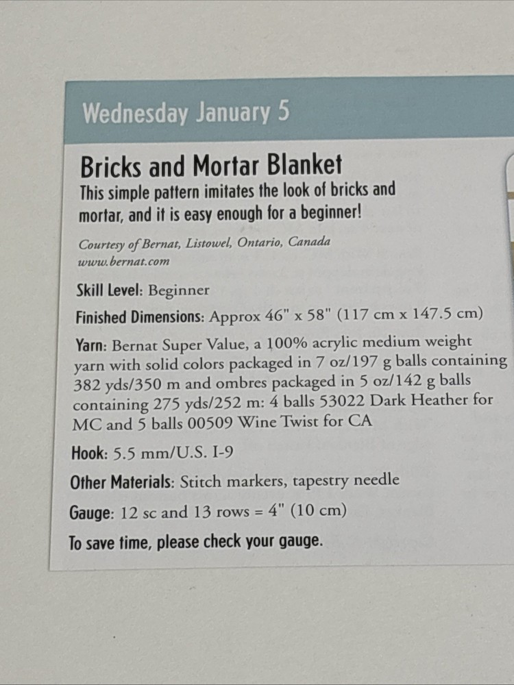 Bricks and Mortar Blanket Crochet Pattern Cards Pages