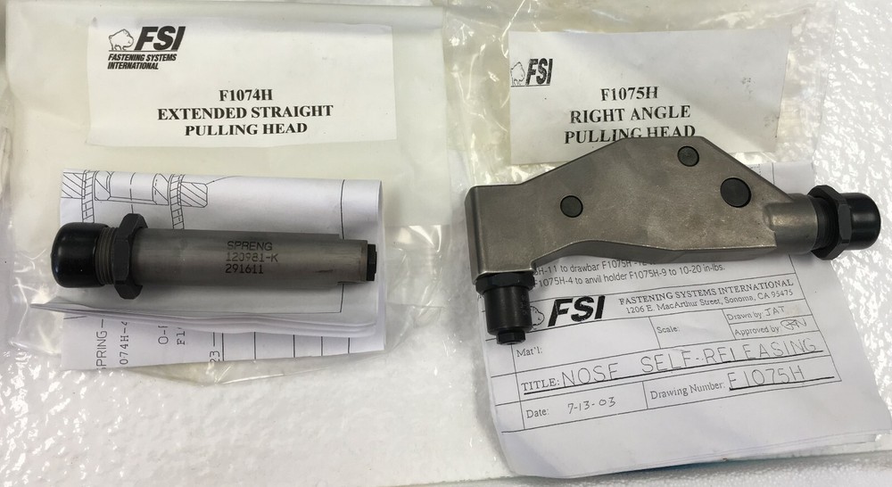NEW FSI Huck Cherrymax Rivet Pulling Head Set Straight Offset Right Angle