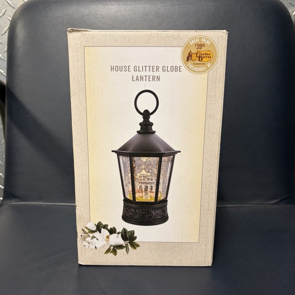 Cracker Barrel House Glitter Lantern Snow Globe Black Multicolor