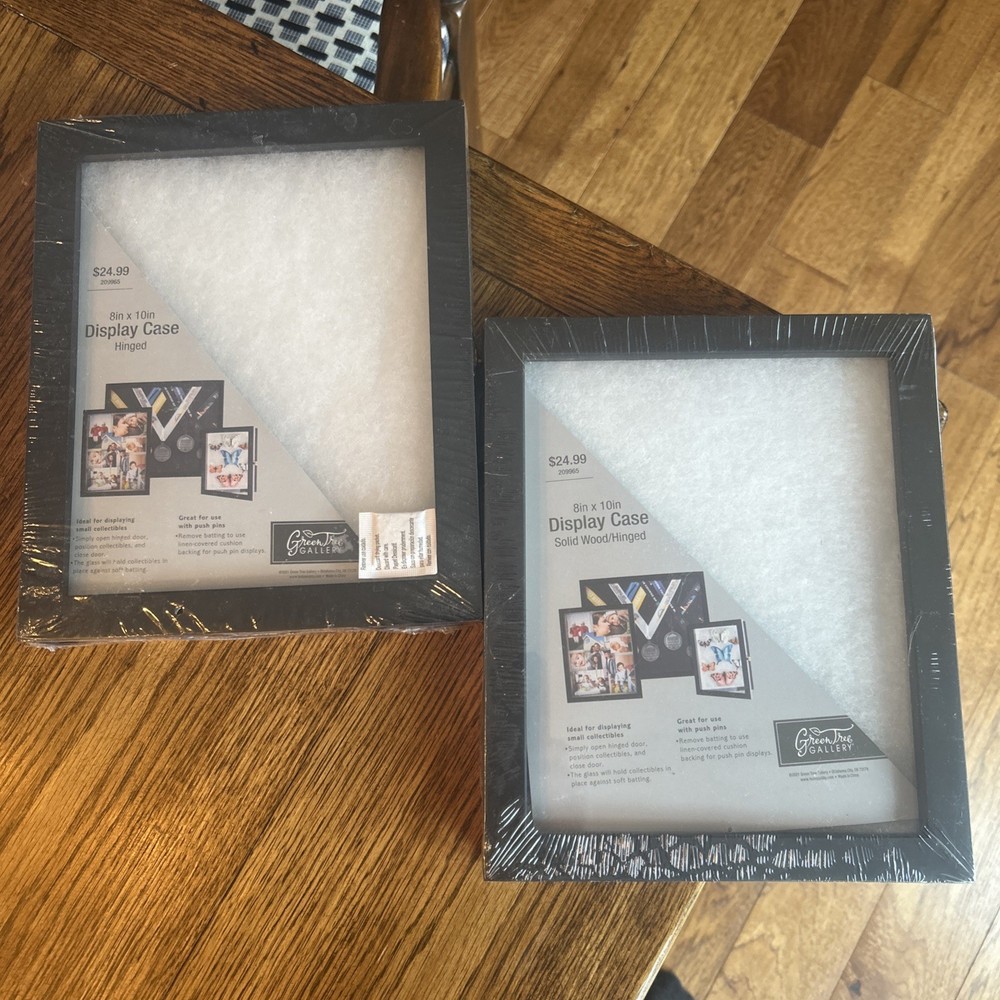 (2) 8” X 10” Display Cases, Solid Wood, Hinged, New