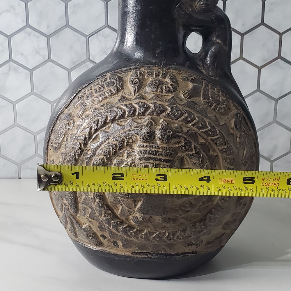 Pre Columbian Chimu Peruvian Blackware Serpent Monkey Vessel Replica