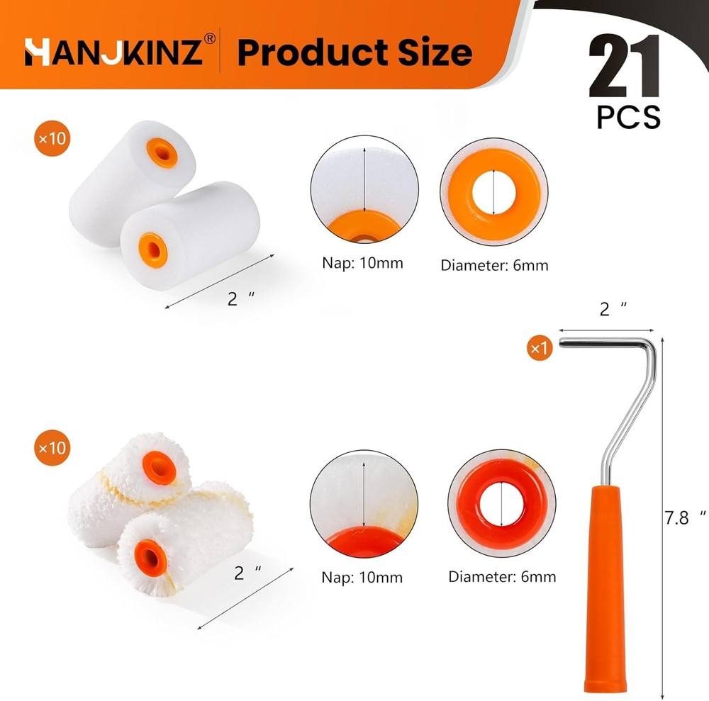 2 Inch Paint Roller Kit, 20 Pack Small Paint Roller Set with High Density Foam P