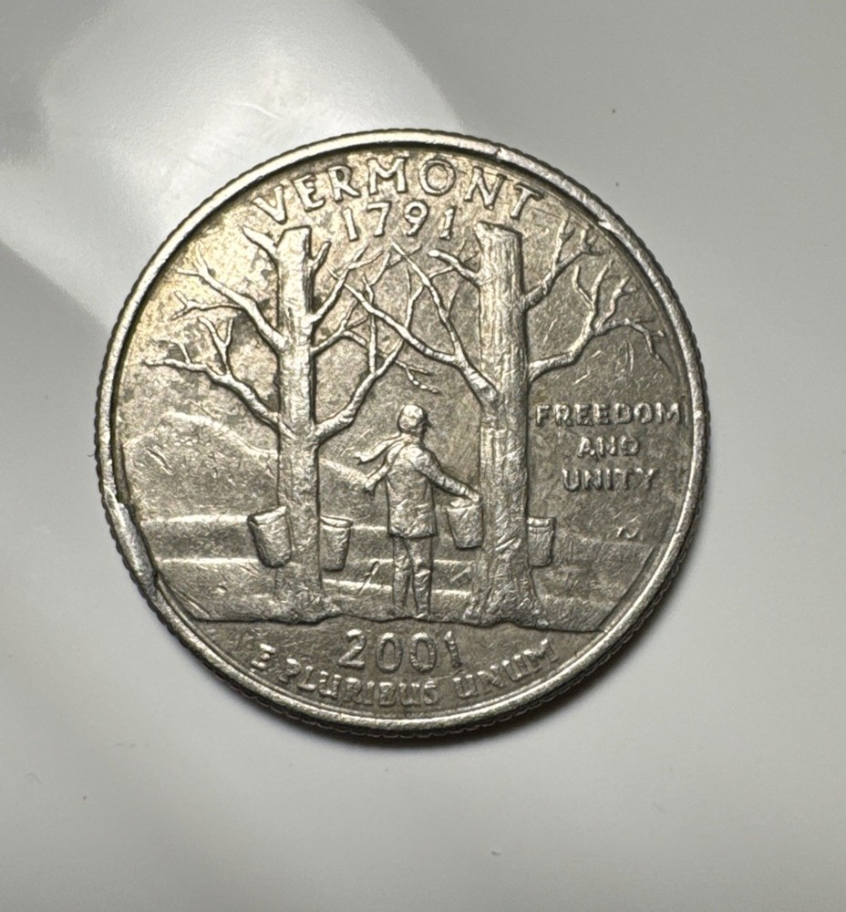 2001-P Vermont State Quarter – Partial Collar Error (Misaligned Collar)