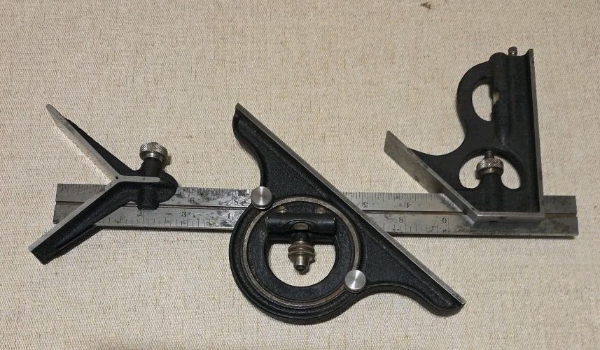 Vintage LSS Co Starrett #4 12" Combination Square + Protractor + Centering Head