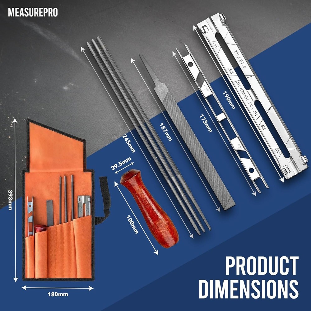 Chainsaw Sharpening Kit - 7 Piece Set with Round Files and Flat File
