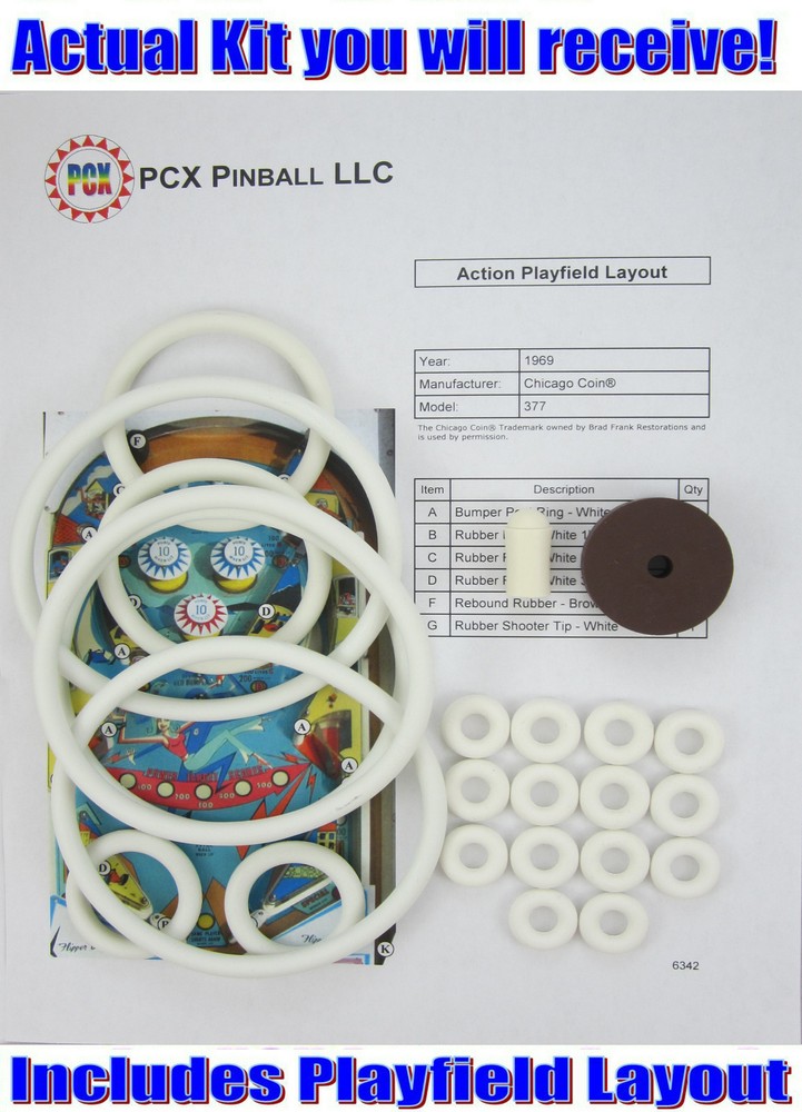 1969 Chicago Coin Action Pinball Machine Rubber Ring Kit
