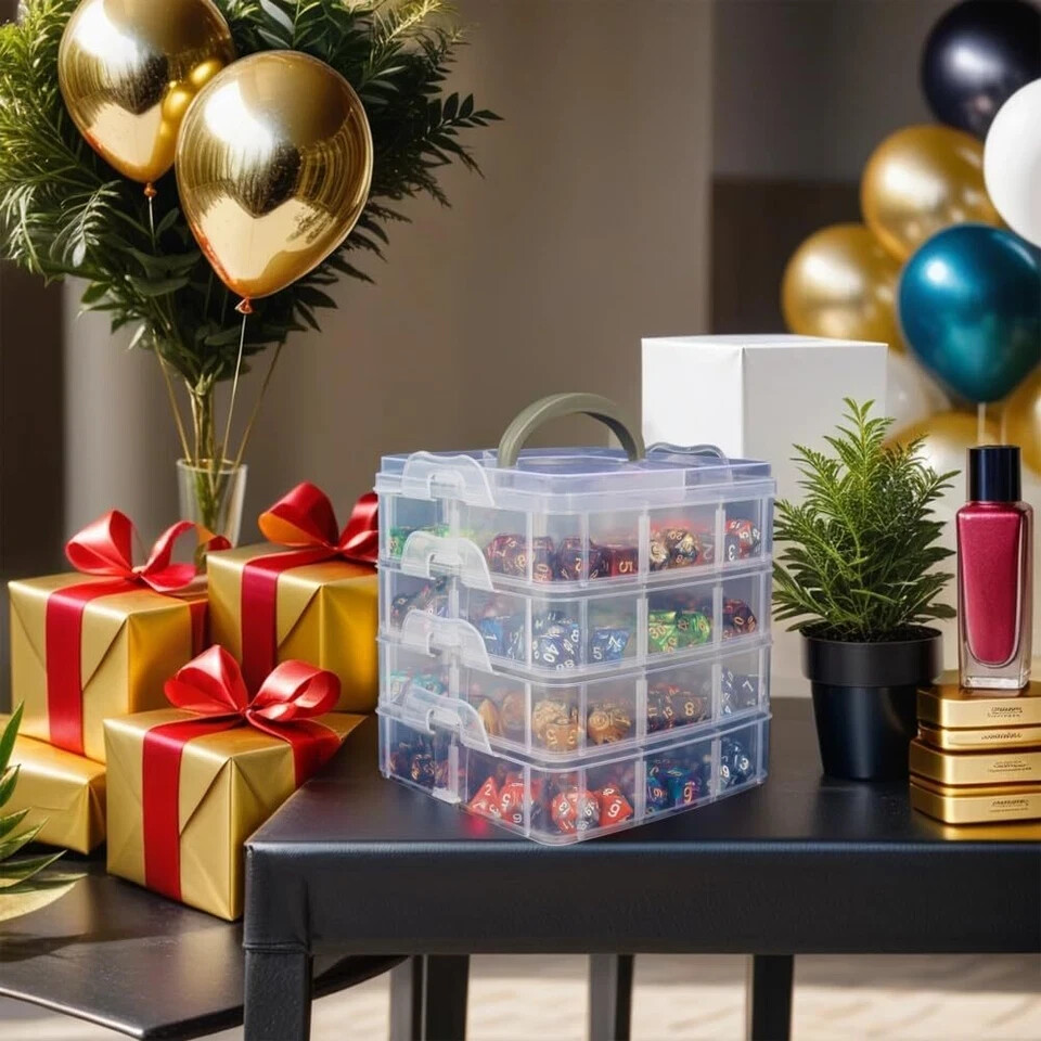 Dice Storage Box with Removable Dividers Polyhedral Dice Plastic Organizer