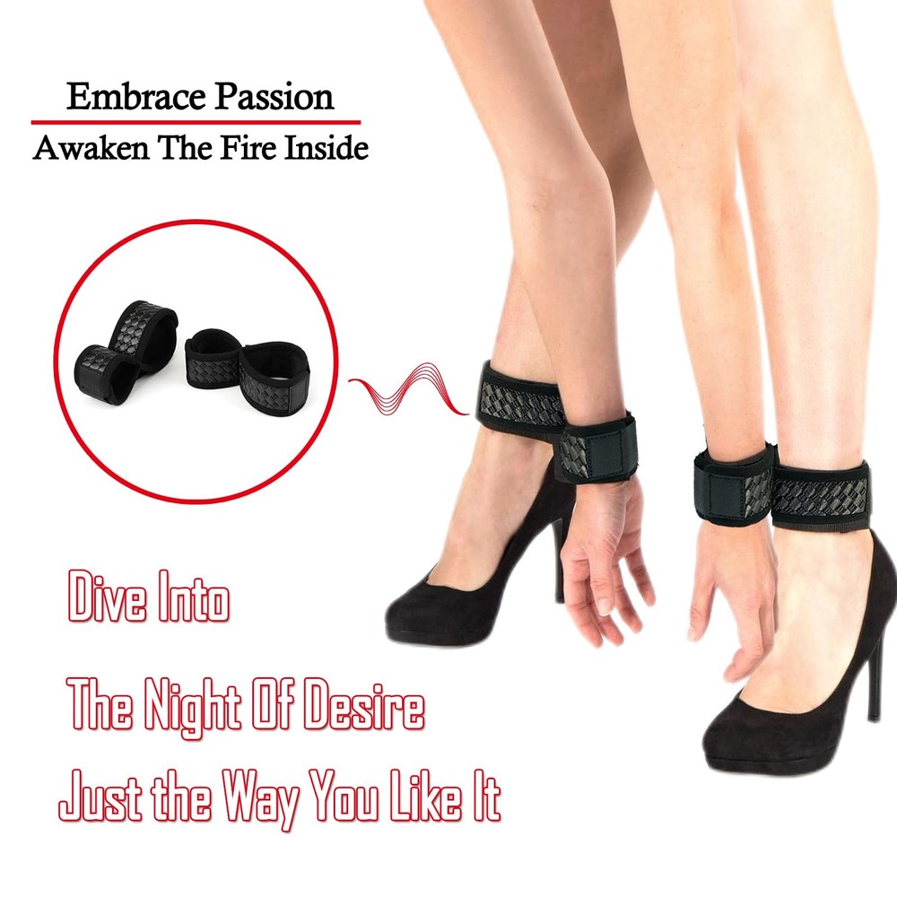 BDSM Bondage Restraints Set Adjustable Handcuffs, Ankle & Calf Cuffs with Ve...