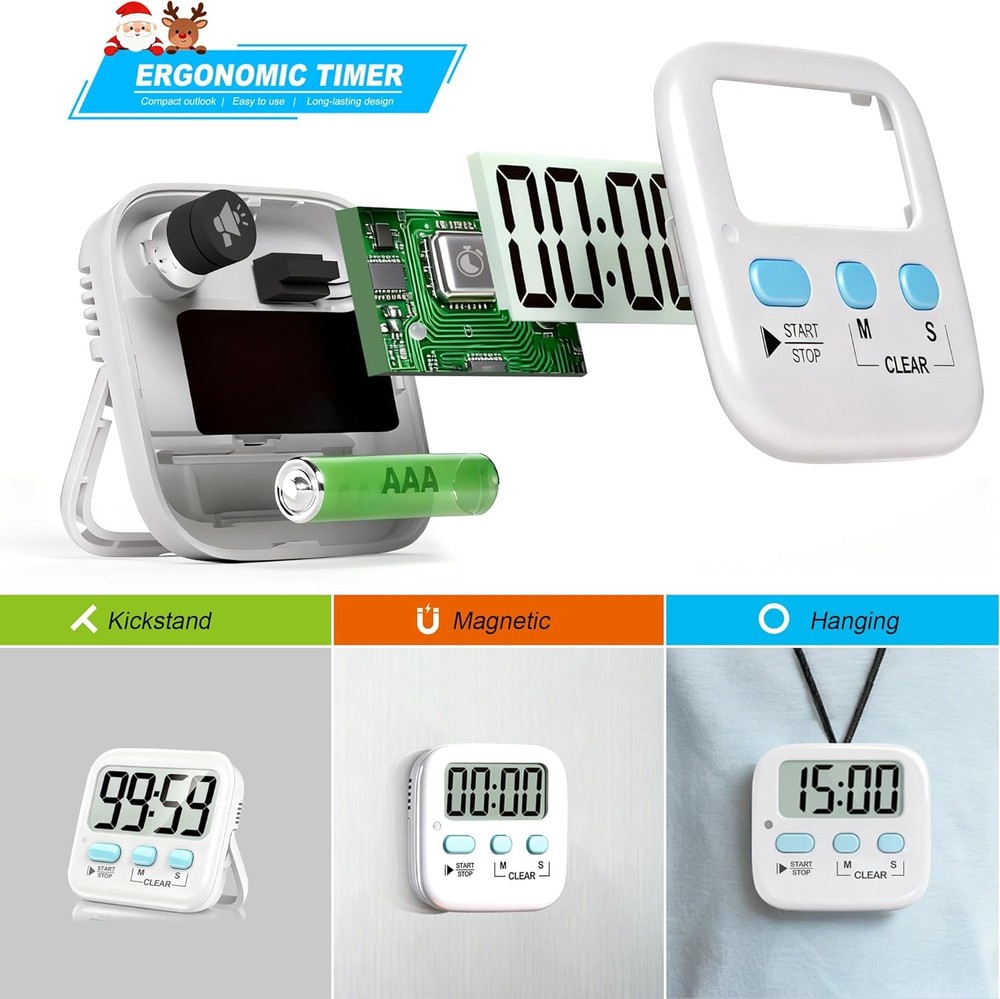 Magnetic Digital Kitchen Timer Set 2 Pack Countdown Silent Timer for Kids