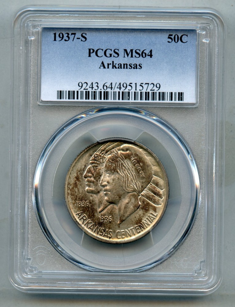 1937 S Arkansas Centennial Commemorative Silver Half Dollar PCGS MS 64