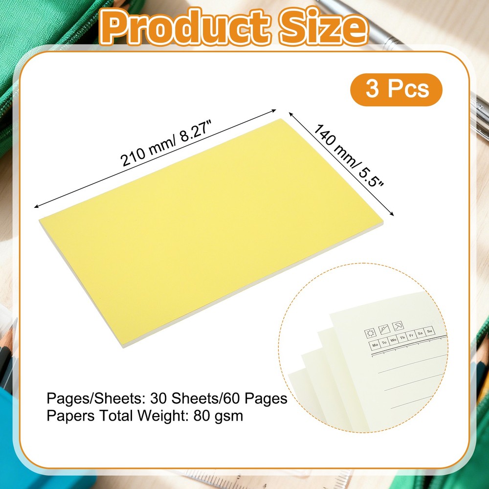 3 Pack A5 Notebook, A5 Journal Mini Notebook Pocket Kraft,Yellow