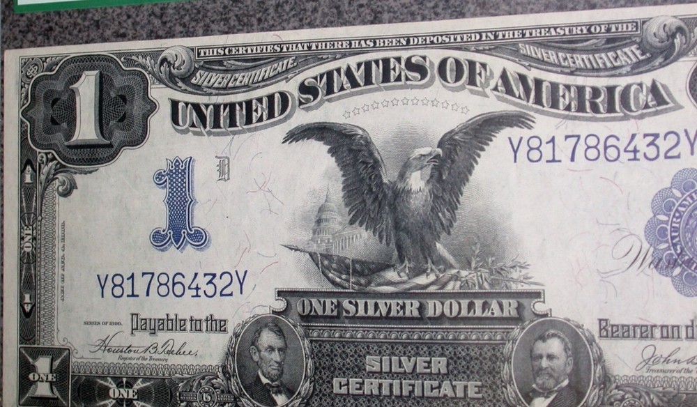 1899 ERROR PCGS AU 55 Butterfly $1 Black Eagle Silver Certificate Currency Note