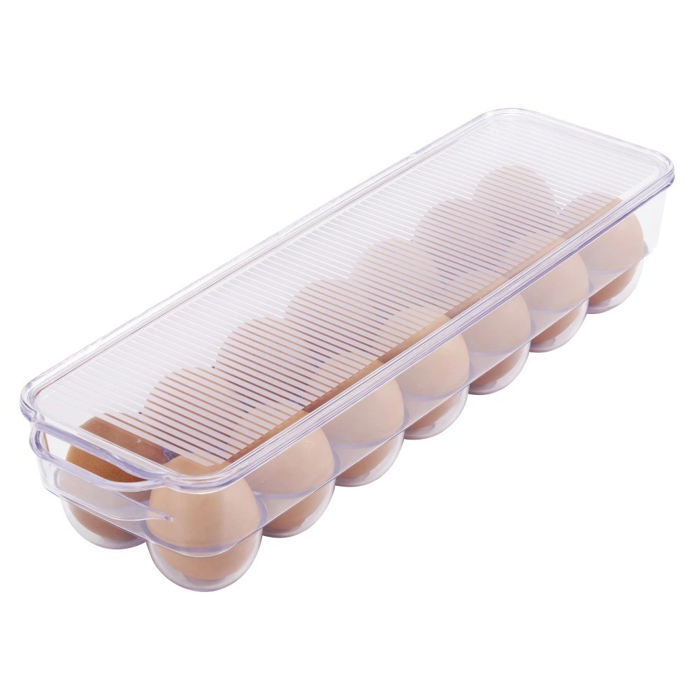 Clear Plastic Refrigerator Egg Holder Tray Storage Container for 14 Eggs