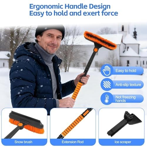5-in-1 Ice Scraper & Snow Brush Kit, 41" Extendable Car Windshield Tool, Pivotin