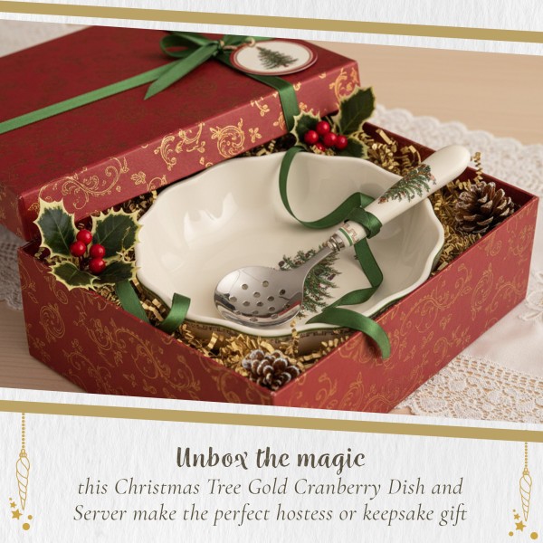 Spode Christmas Tree Cranberry Dish & Server Set - 8" Festive Holiday Serveware