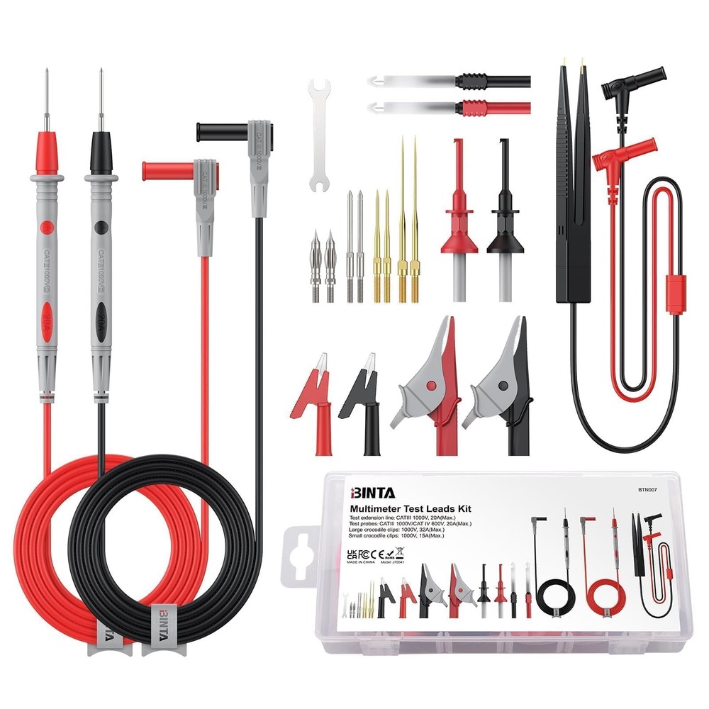 25-Piece Silicone Multimeter Leads Kit CAT Ⅲ 1000V 20A with Replaceable Test ...