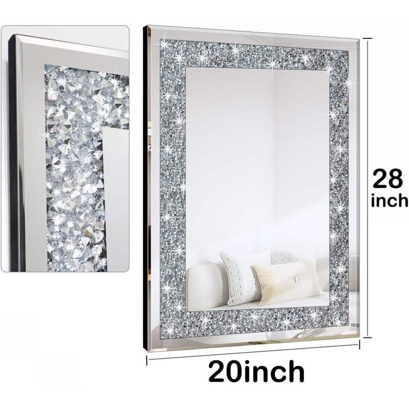Frameless Wall Mirror Crystal Crush Diamond Decorative Chic Home Decor New