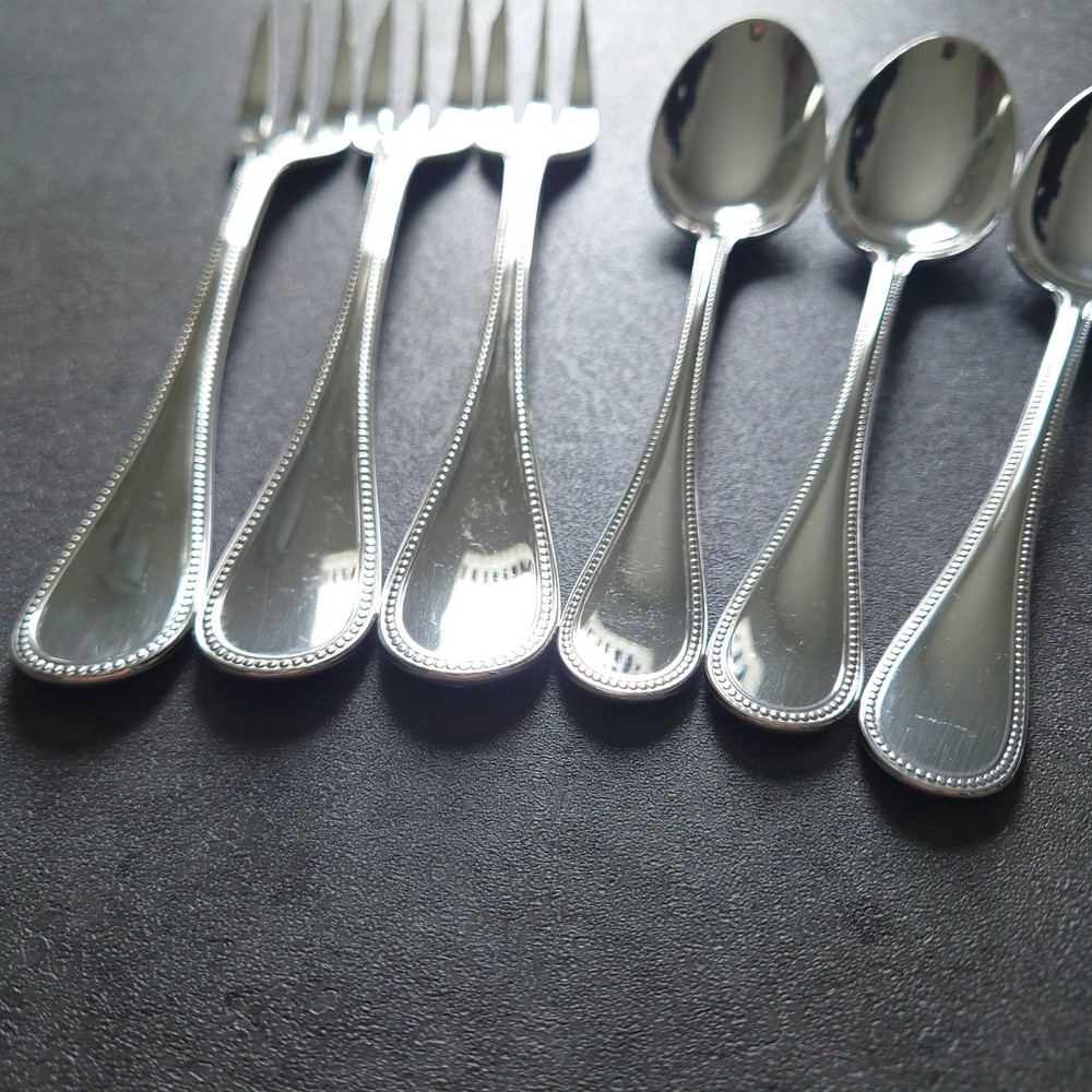 Christofle Perles 6pcs Silverplated Flatware Cake Fork Coffee Spoon Excellent ②