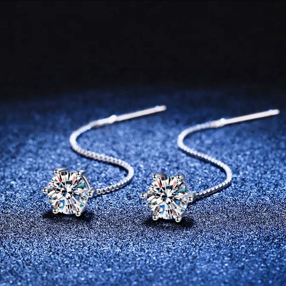 Sterling Silver Moissanite Threader Earrings