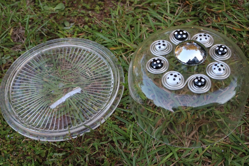 Vintage Clear Cake Stand Black and White Silver