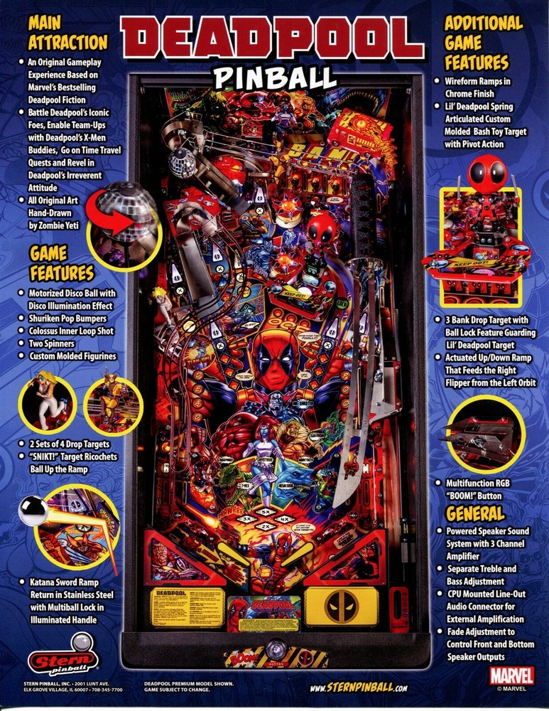 Deadpool Premium Model Stern Pinball Flyer / Brochure / Ad Mint