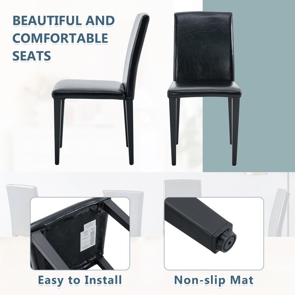 Four black PU dining chairs, simple and versatile, comfortable and accompanied
