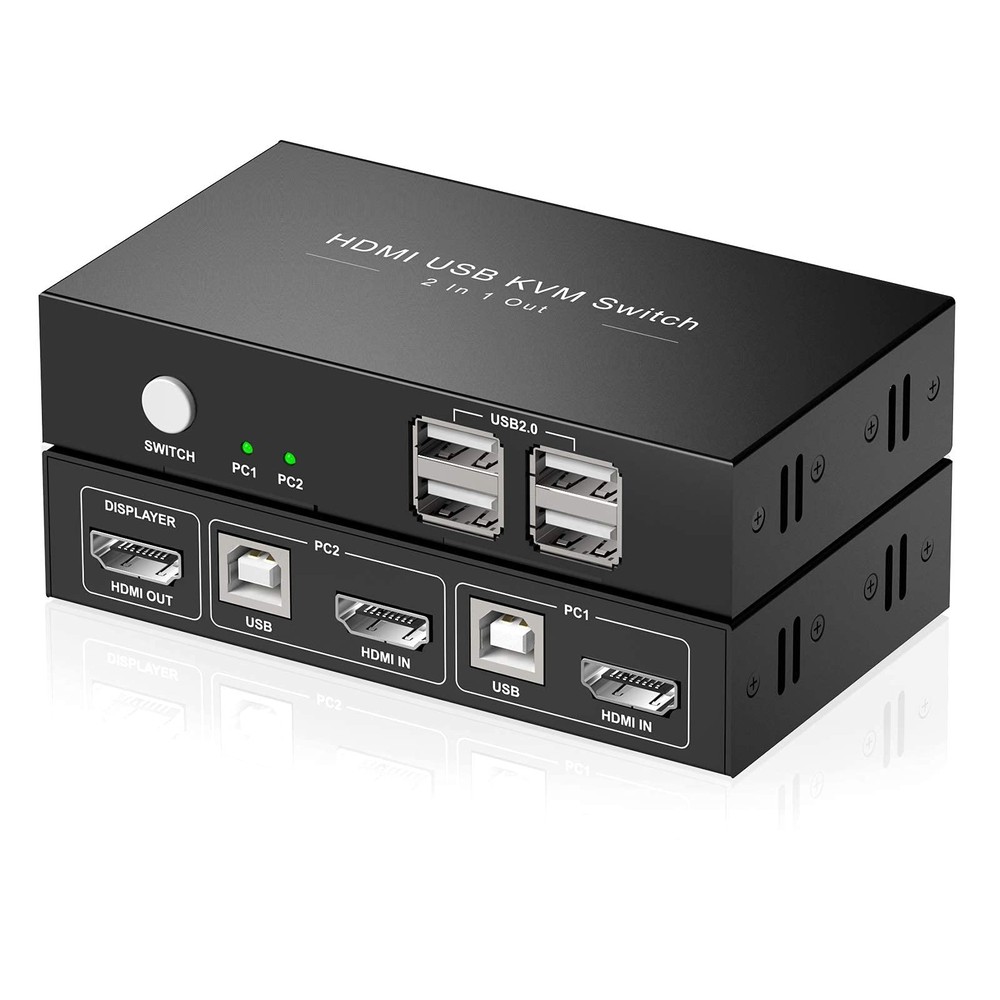 KVM Switch HDMI 2 Port Box,USB Switch selector with 4 USB 2.0 Hub Share 2 Com...