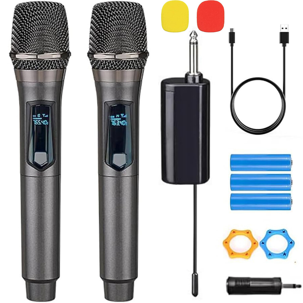 2PCS Wireless VHF Professional Microphone Handheld Mic System Karaoke w/Receiver