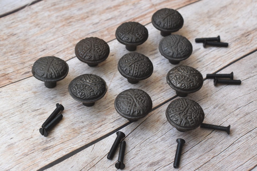 Vintage Victorian cast iron Floral knobs cabinet drawer door handle pull 10pcs