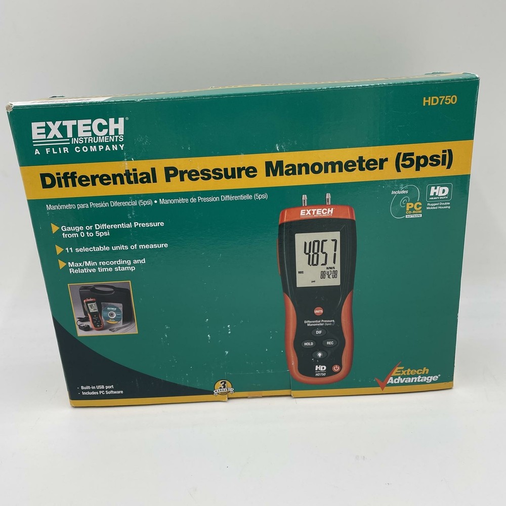 Extech HD750 Differential Pressure Manometer, 5PSI