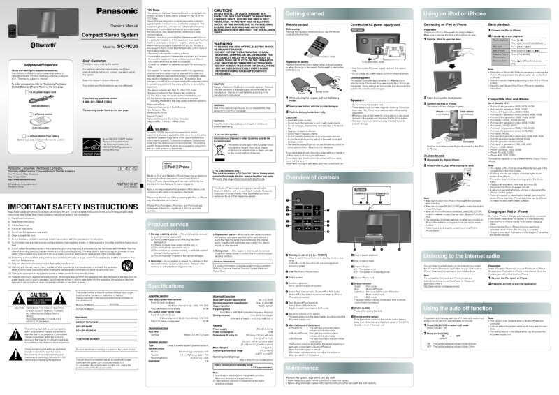 Panasonic SA-HC05 Stereo System Owners Instruction Manual