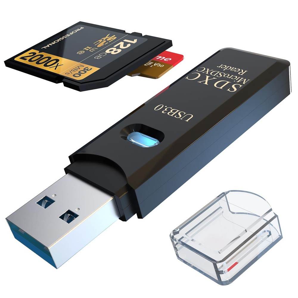 USB3.0 Micro SD Card Reader, 5Gbps 2-in-1 Compact, Black 1 Pack