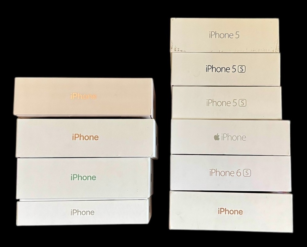 10 Apple Original iPhone Empty Boxes Gens 5 thru 15pro + 1 hdphon + 2 USB Blocks