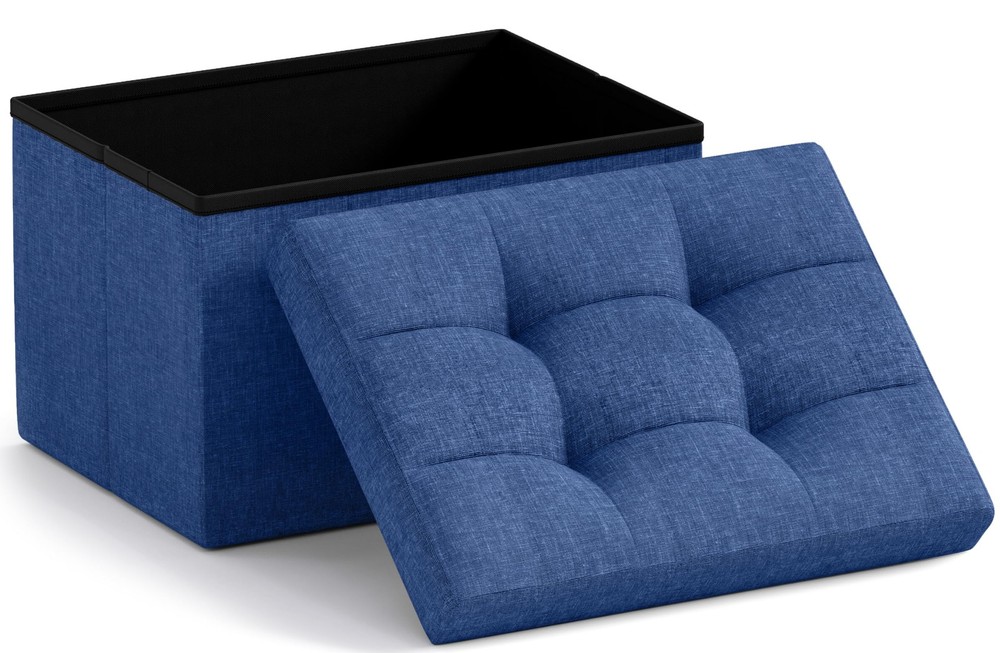 Small Storage Ottoman Foldable Collapsible Rectangle Linen Ottoman Foot Rest ...