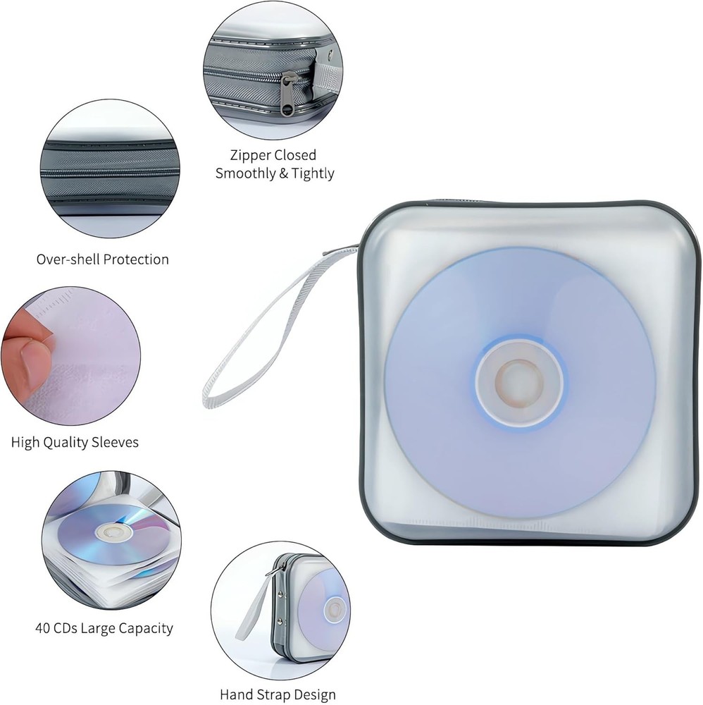CD Case, 40 Capacity CD DVD Case Wallet Holder Portable Disc VCD Heavy Duty Bind