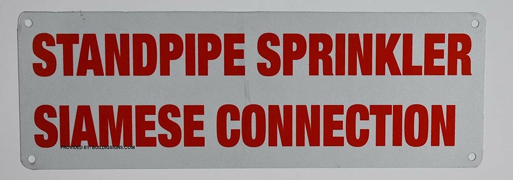 Standpipe Sprinkler Siamese Connection Sign(White Reflective,4x12)-REF24-1027