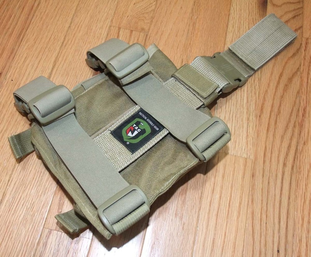 Tactical Assault Gear (TAG) Drop Leg 2-Pouch Single / Double Platform, NOS Khaki
