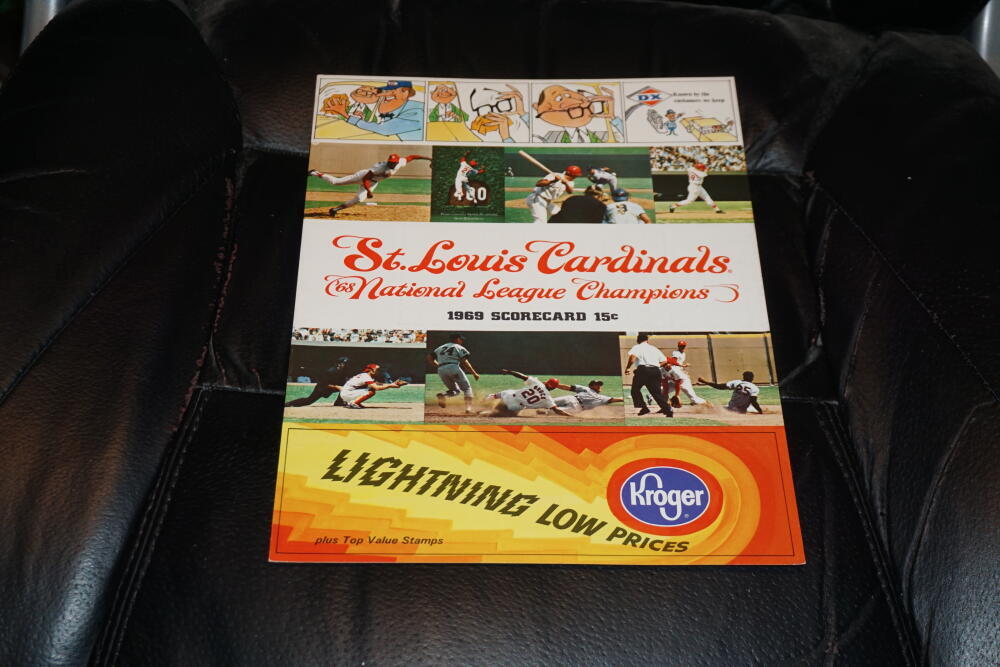 1969 CUBS AT CARDINALS BASEBALL PROGRAM CARDS WIN 5-1