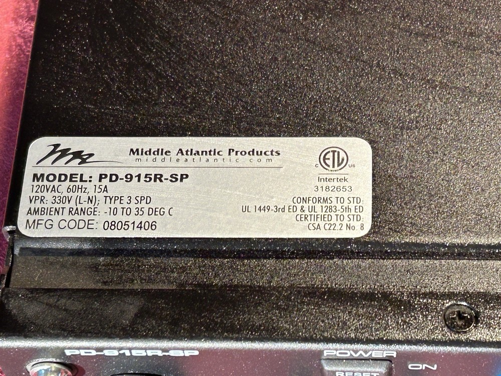 Middle Atlantic PD-915R Power Distribution Unit - Black