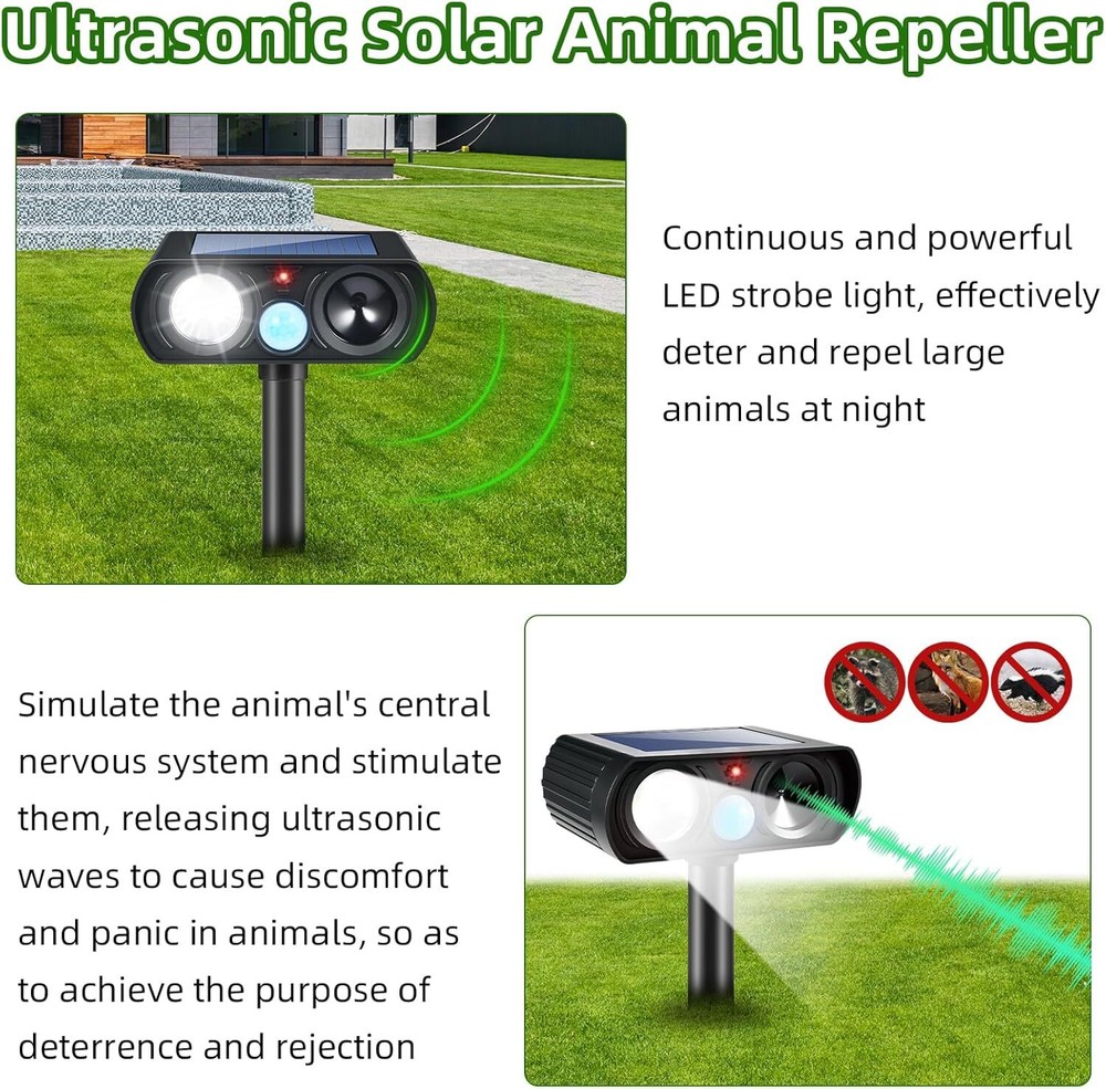 Solar Ultrasonic Animal Repeller for Yard