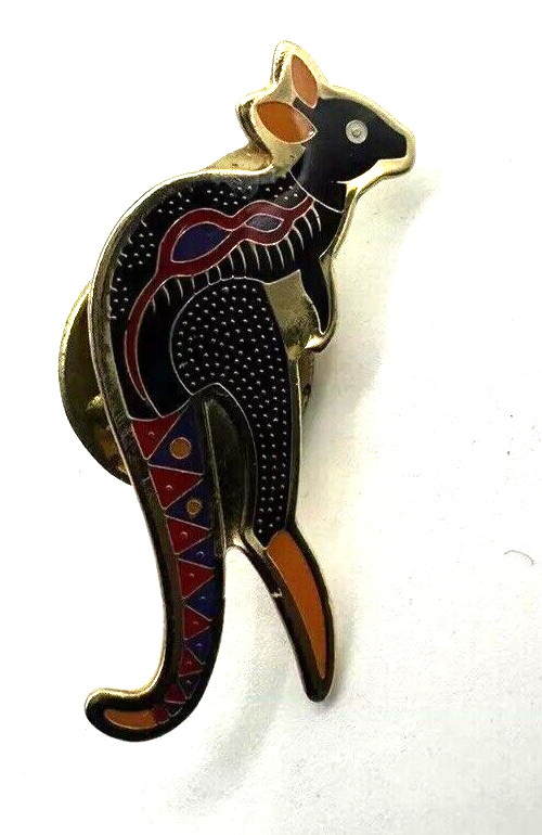 Geometric Patterned Kangaroo Pin Gold Tone vintage retro