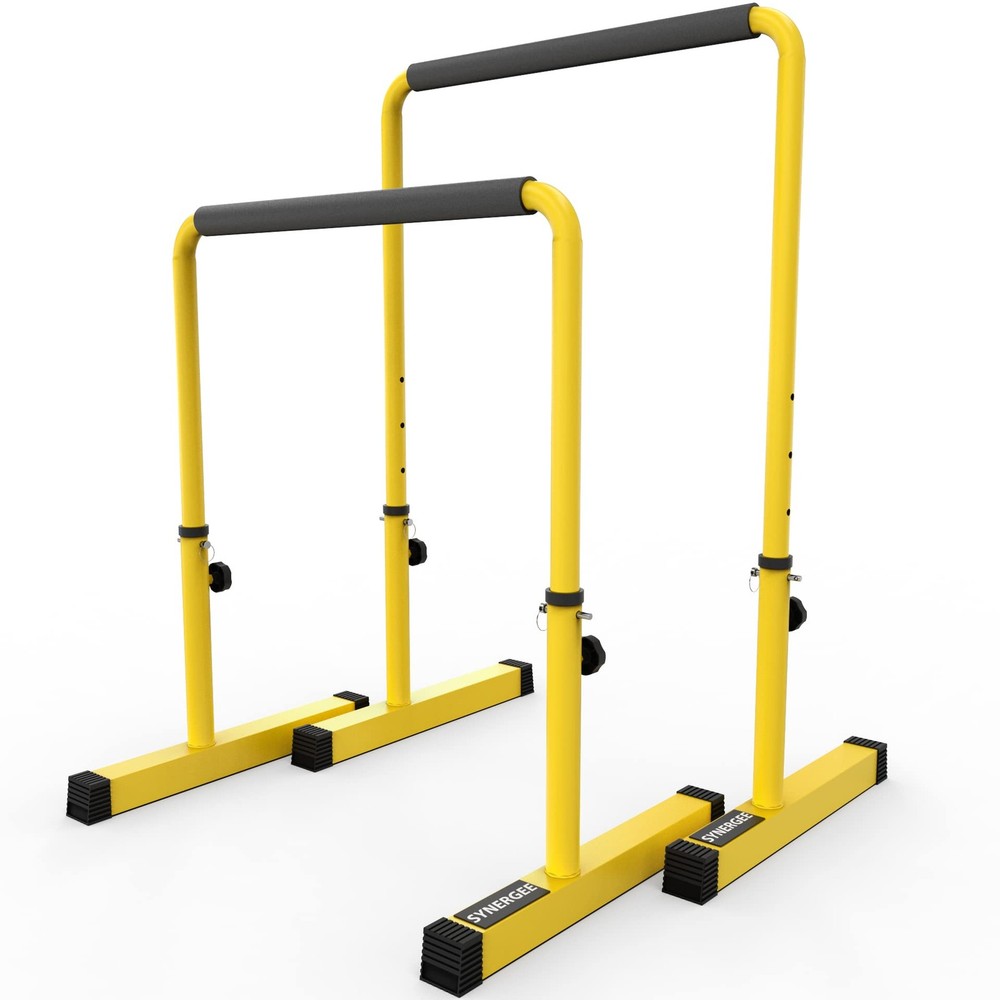 Dip Bar Yellow. Adjustable Dip Station from 30” – 39” for Dips, Inverted Pull...