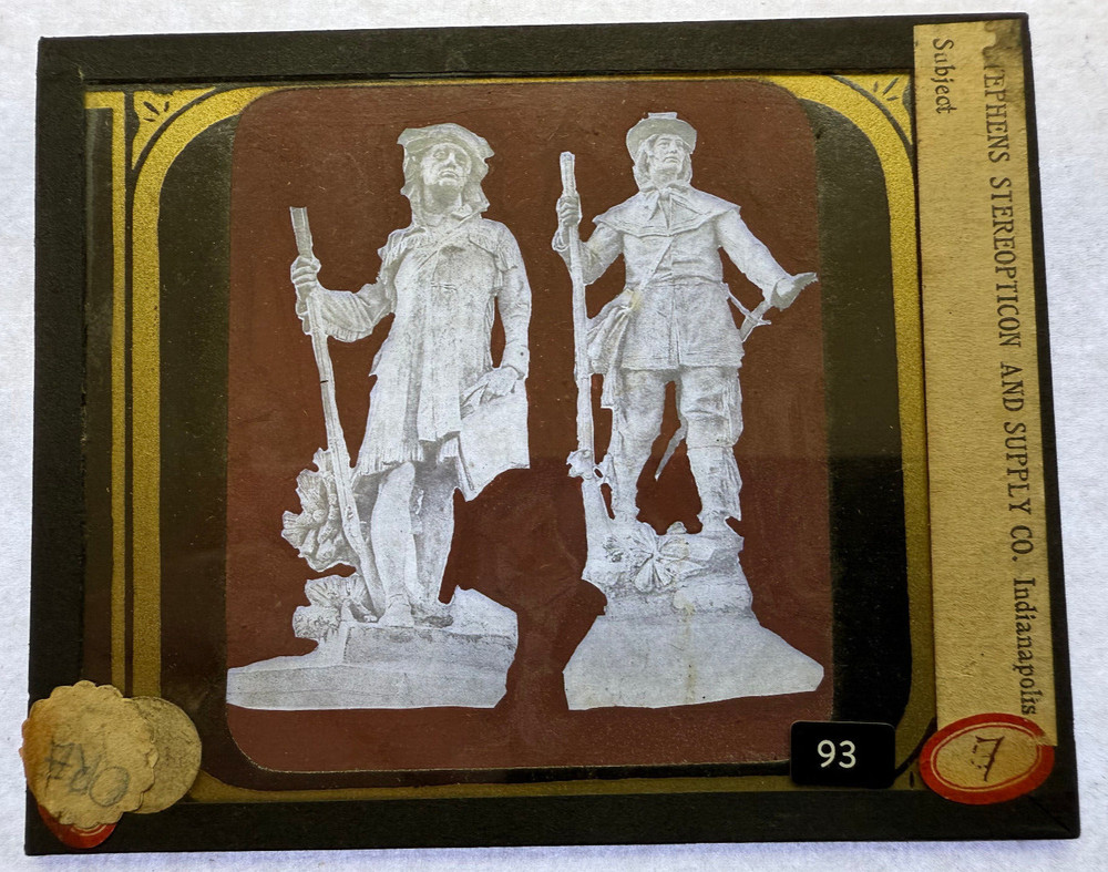 MAGIC LANTERN SLIDE COLOR LEWIS & CLARK STATUES? 1890s
