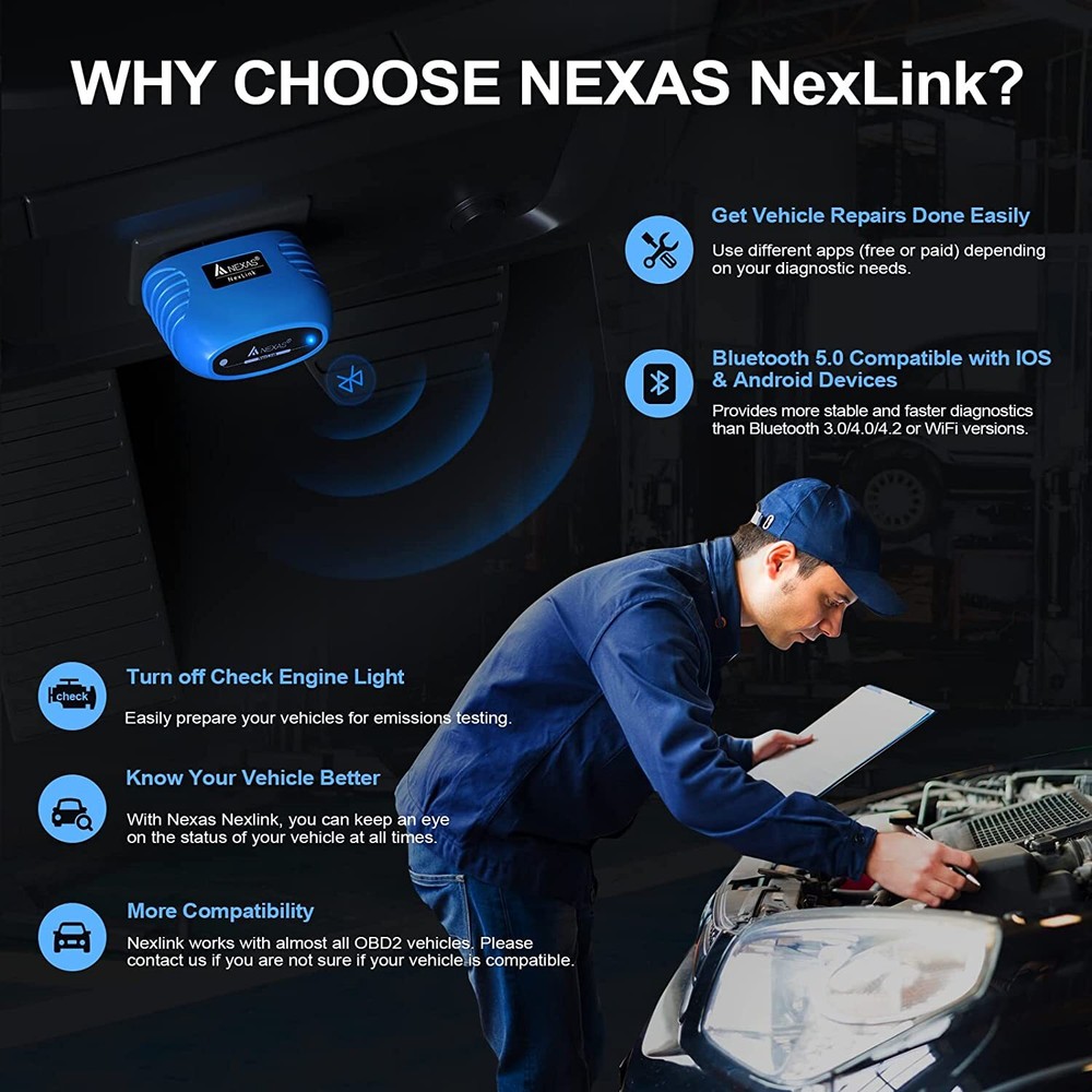 Car & Motorcycle Bluetooth Diagnostic Tool OBD2 Scanner Code Reader Check Engine