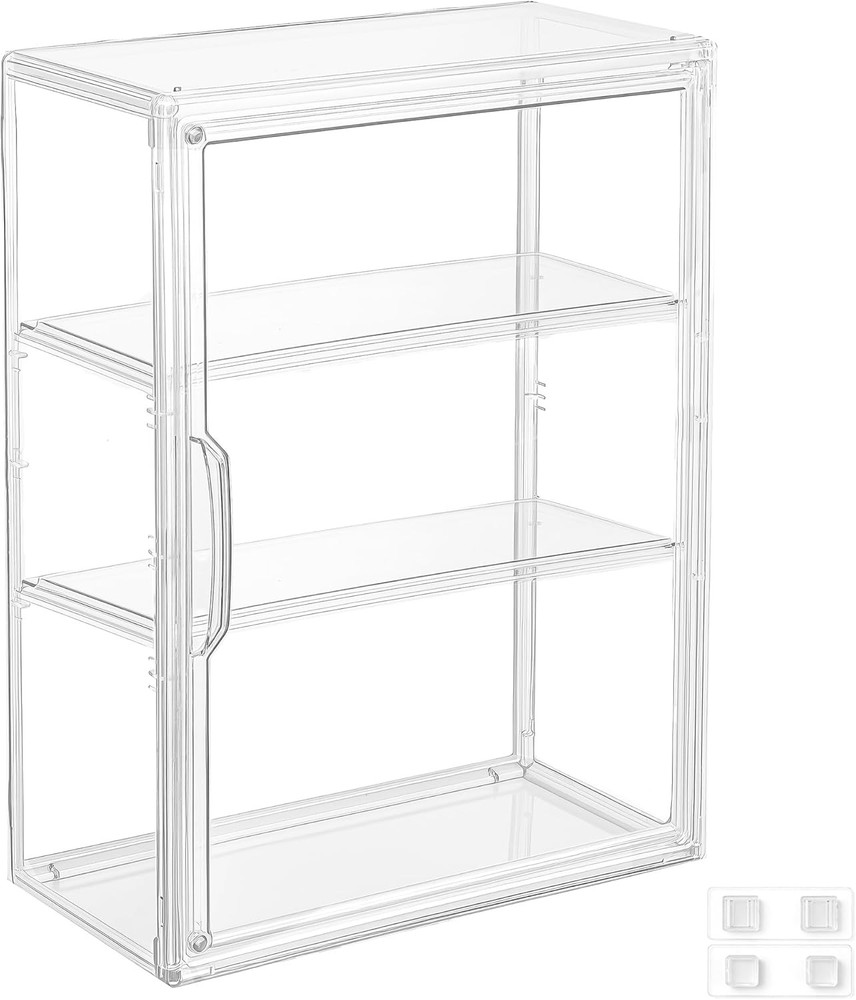 3 Tier Acrylic Display Case for Figures, Wall-Mounted Clear Storage Organizer