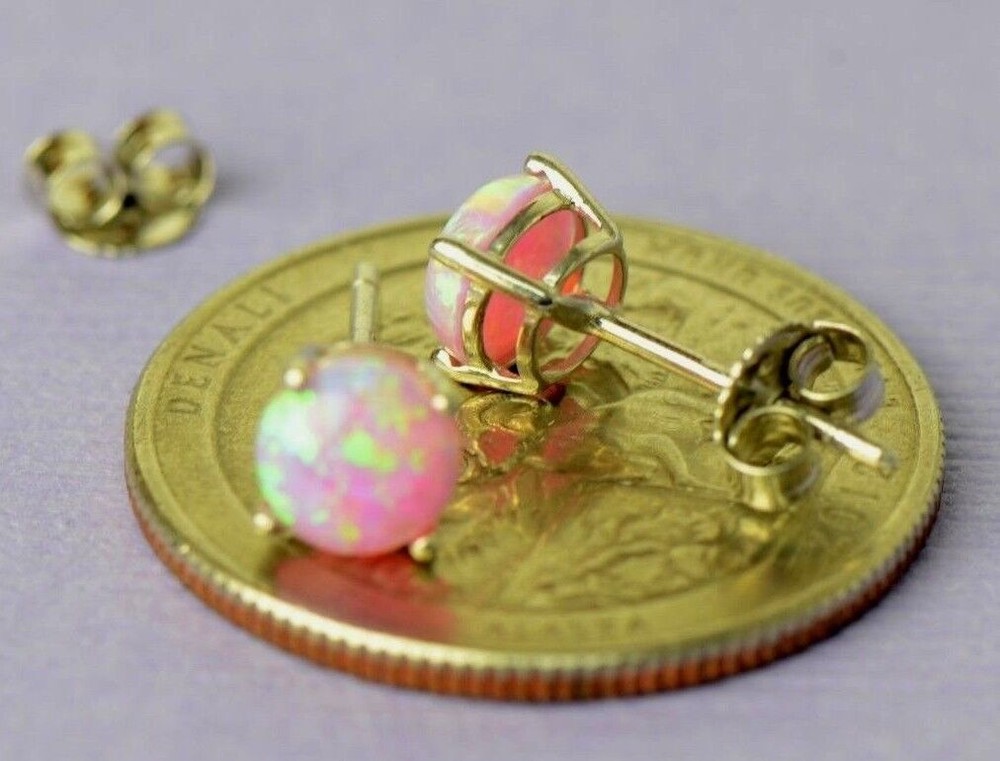 925 Sterling Silver Round Opal stud Earrings
