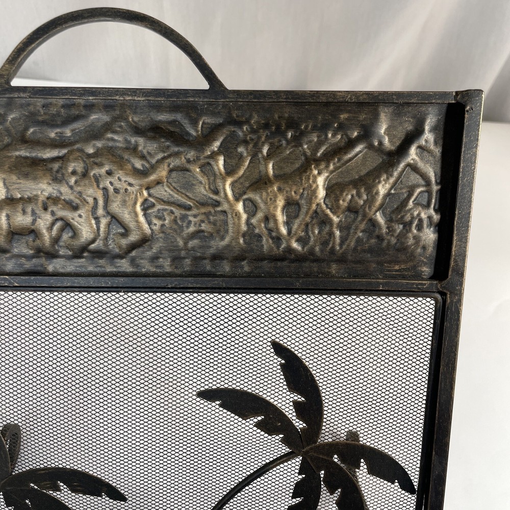 Vintage Mid Century Metal Folding Magazine Rack Elephant Palm Tree Pattern