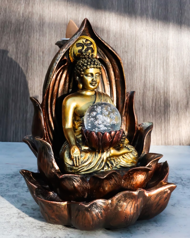 Ebros Meditating Buddha Amitabha Backflow Incense Burner W/ LED Globe Light